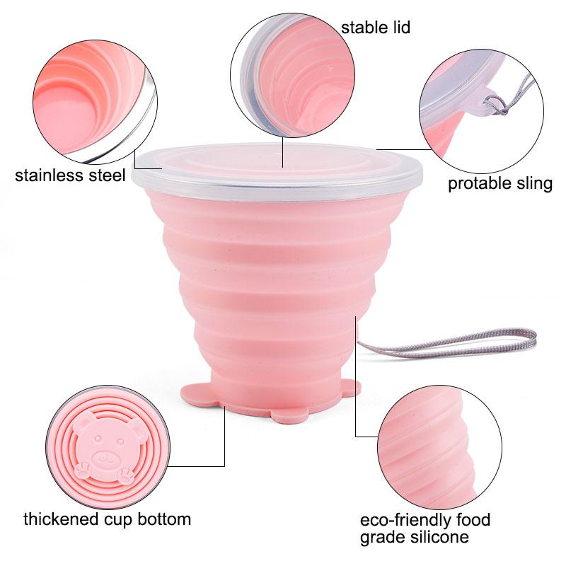 Folding Cup 180ml Food Grade Silicone Water Cup Portable Silicone Retractable Environmental Friendly Drinkware