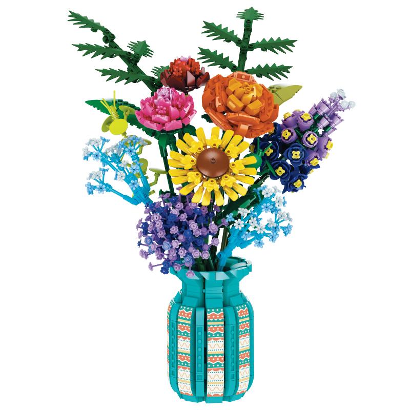 Набор строительных блоков «Букет цветов с вазой» Подсолнух Роза Модель Кирпичики Креативное украшение дома Детские игрушки DIY Праздничные подарки