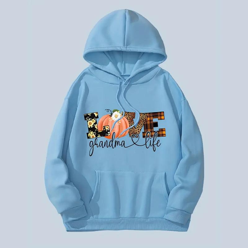 Женские весенне-осенние повседневные худи с капюшоном, длинным рукавом и большим карманом, пуловер с принтом тыквы и надписью LOVE на Хэллоуин