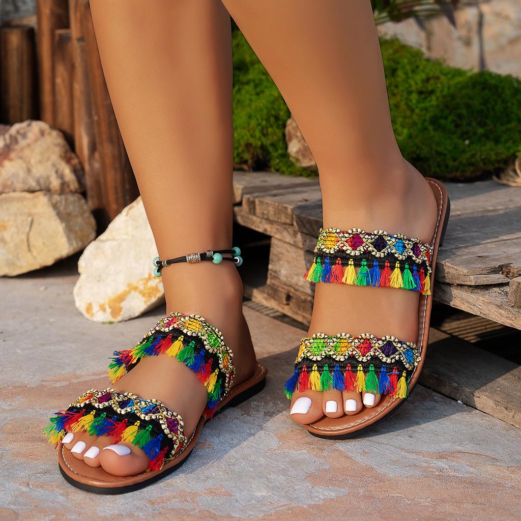 Модная женская обувь Летние шлепанцы в греческом стиле Фольклорные шлепанцы Женские шлепанцы на плоской подошве Повседневные Удобные Пляжные женские сандалии Слайды Женские