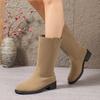 2024 Новые модные женские сапоги на осень и зиму, замшевые теплые высокие модные сапоги, женские однотонные сапоги на толстом каблуке с рукавами