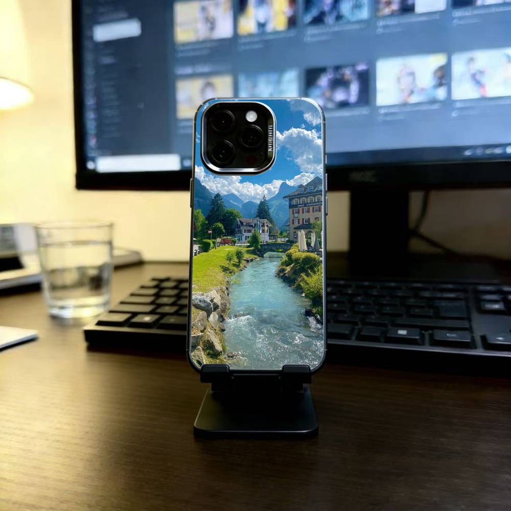 Великолепные Швейцарские Пейзажи Чехол для Телефона Для iPhone 17,16,15,14,13,12,11 Plus,Pro Max,XS,Красочный Серебристо-Черный Чехол