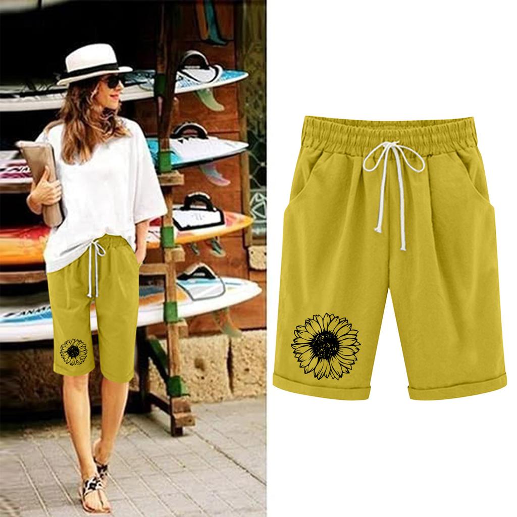 Шорты больших размеров для женщин, эластичные пышные хлопковые льняные шорты-бермуды с эластичной резинкой на талии, повседневная пляжная одежда