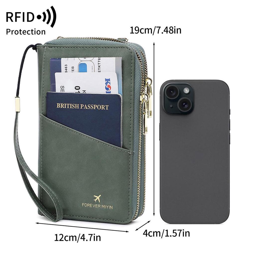 2024 RFID Travel Passport Holder & Ticket Organizer with Double Zippers - Crossbody Multifunctional Wallet & Document Bag.