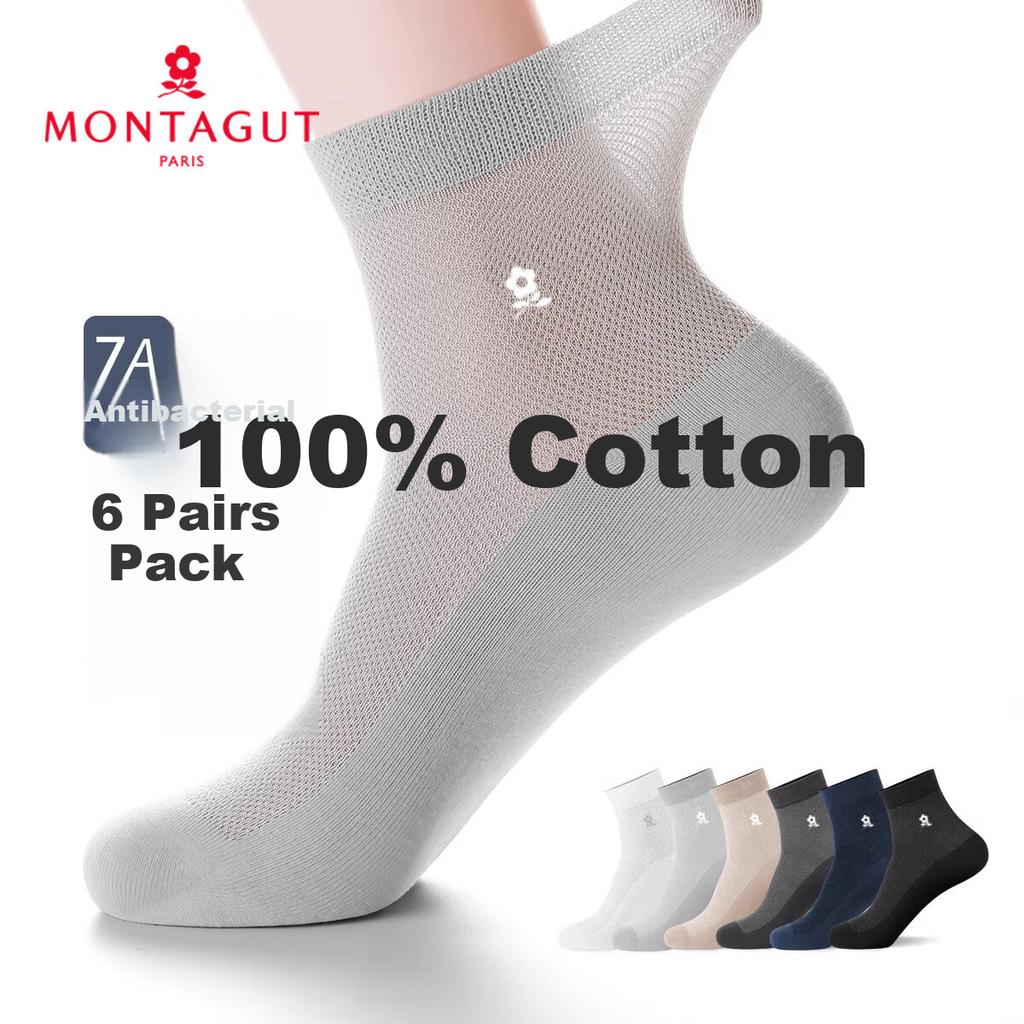 MONTAGUT Men's Socks, Summer 100% Pure Cotton Thin Mesh Breathable Sweat-Absorbing Mid-Calf Socks, Odor-Resistant Business Socks for Summer