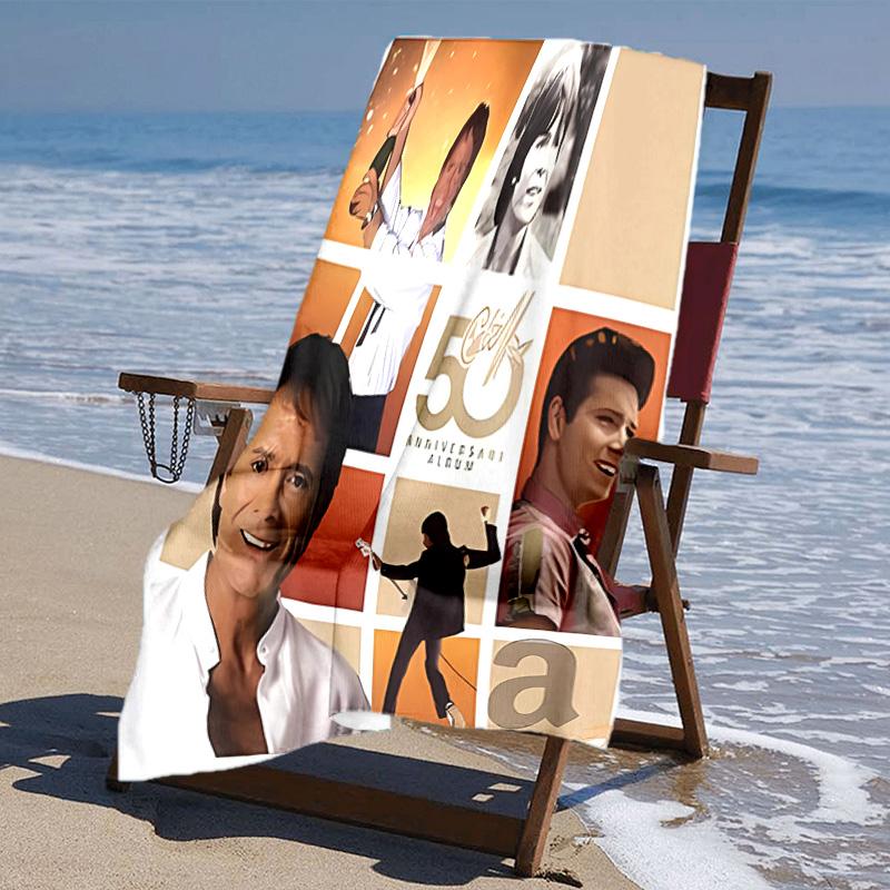 proof beach towel with singer Cliff Richard pattern - soft,absorbent,quick-drying,machine washable - perfect for swimming,camping,bathing