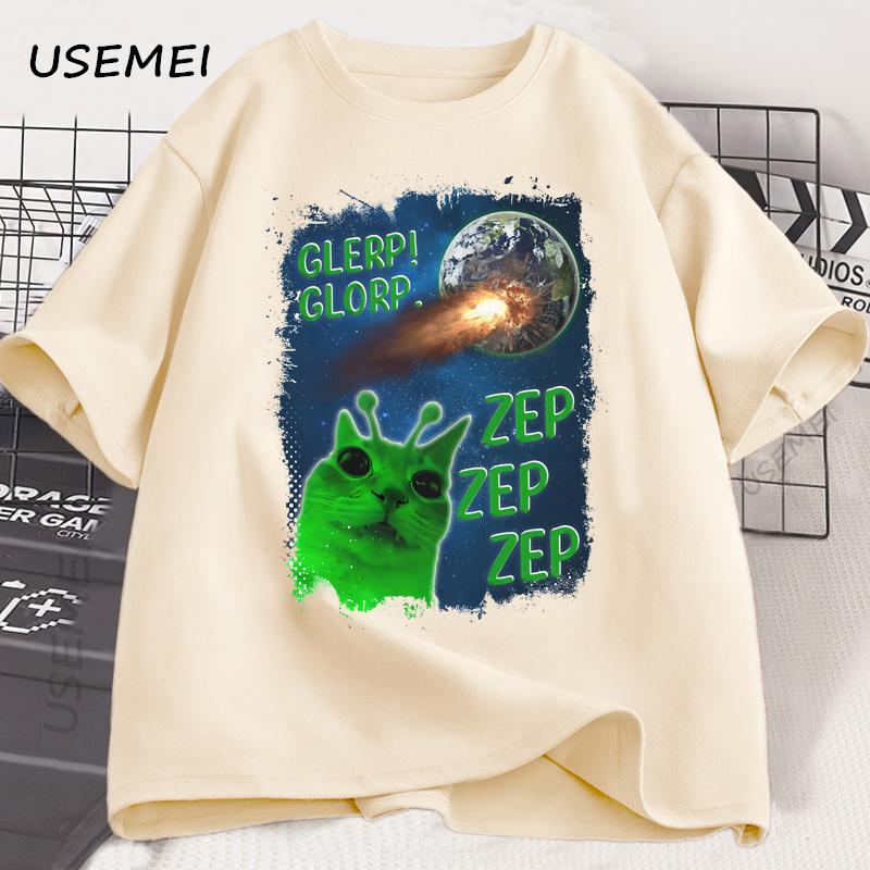 Смешная футболка с котом-инопланетянином для мужчин и женщин, юмористическая футболка с мозговым гниением, глупые коты, шуточные футболки, хлопок, короткий рукав, футболки харадзюку, уличная одежда