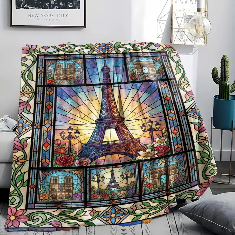Paris Eiffel Tower Print Flannel Blanket, High quality Comfortable for All Seasons, Home Decor, Warmth and Comfort, Perfect for Christmas Gifts87