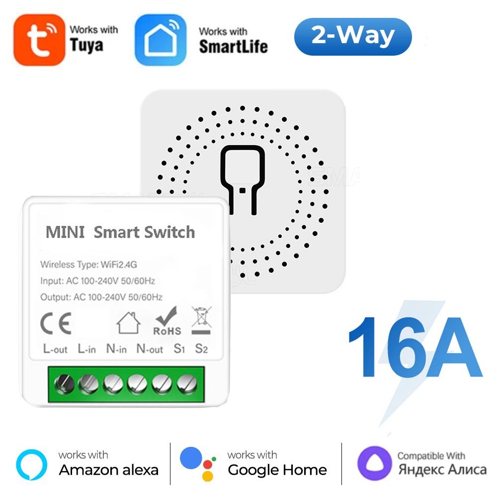 Tuya Мини 16A WiFi Выключатель Приложение Smart Life 2-стороннее управление Модуль автоматизации умного дома Interruptor Работает с Alexa Google Home