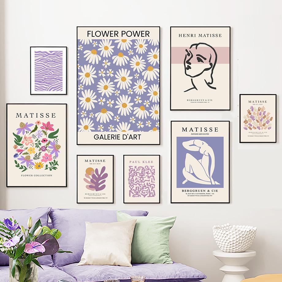 Фиолетовый Анри Матисс, ромашки, коралловые ботанические постеры и принты, настенная живопись на холсте для гостиной, декоративные картины