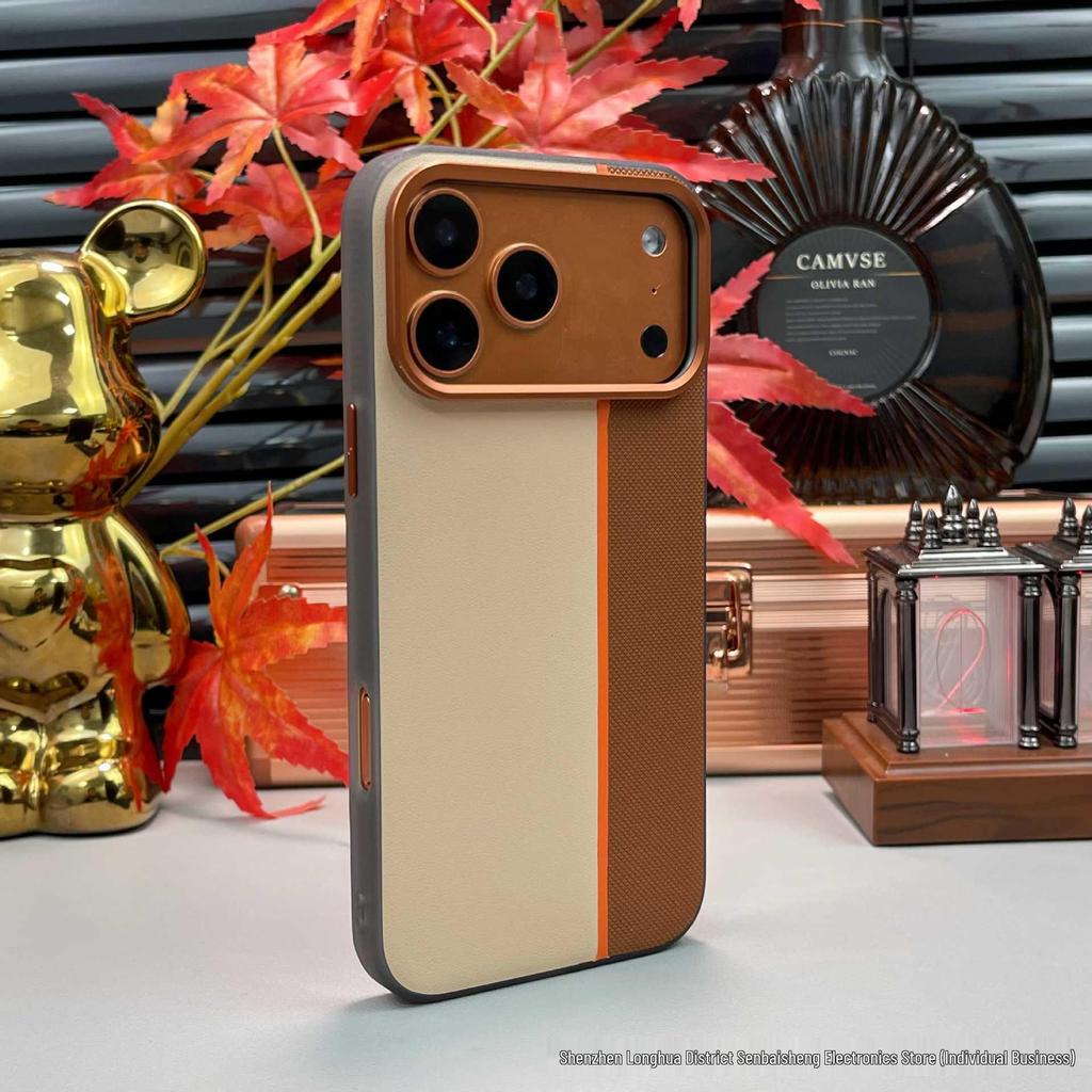 Магнитный чехол для телефона из кожи Color Block для iPhone 17 Pro Max с защитой от падений