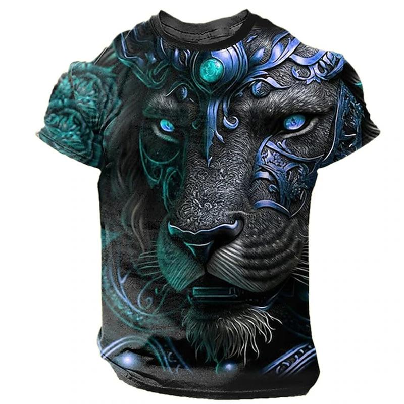 Boutique Men's Vintage T-Shirt Oversized 3D Tiger Print Short-Sleeved Top Men's Fashion Round Neck Sports Short Sleeve 6Xl