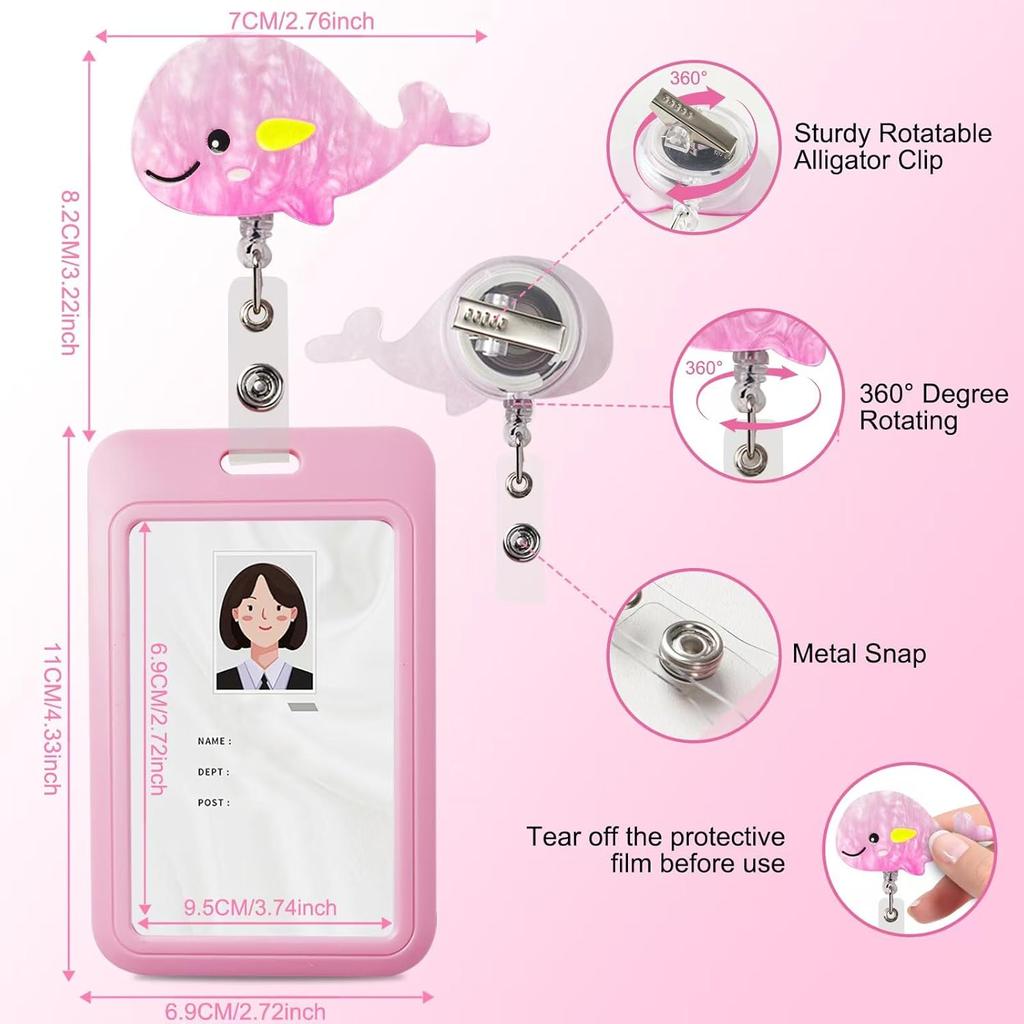 Nurse Badge Reel Pink Funny ID Badge Holders and Retractable RN ID Badge Clip Cute Key Card Holder Nametag Protector for Women Kid Doctor Pink Vert