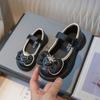 Spring Kids Leather Shoe Cute Sweet Crown Bowknot Princess Shoes for Girls 2024 Fashion Black Beige Children's Flats Mary Janes