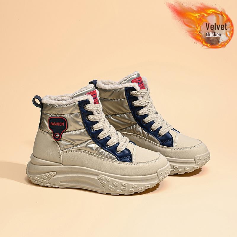 Женские теплые повседневные кроссовки с высоким верхом - Осень/Зима 2025, на бархатной подкладке, на толстой подошве, хлопковые кроссовки, увеличивающие рост