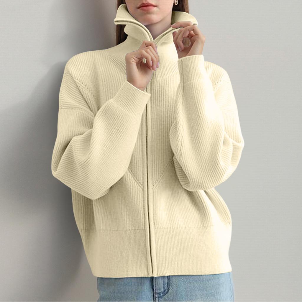 Женский модный повседневный топ укороченный с воротником поло темно-синего цвета и длинным рукавом, ленивый стиль, вязаный кардиган на молнии, куртка