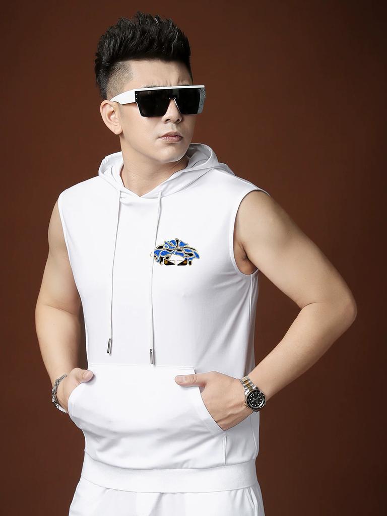 European Station 2025 Summer New Arrival Trendy Hooded Vest Men's Sleeveless T-Shirt Waistcoat Summer Wear Casual Sports Men's Clothing
