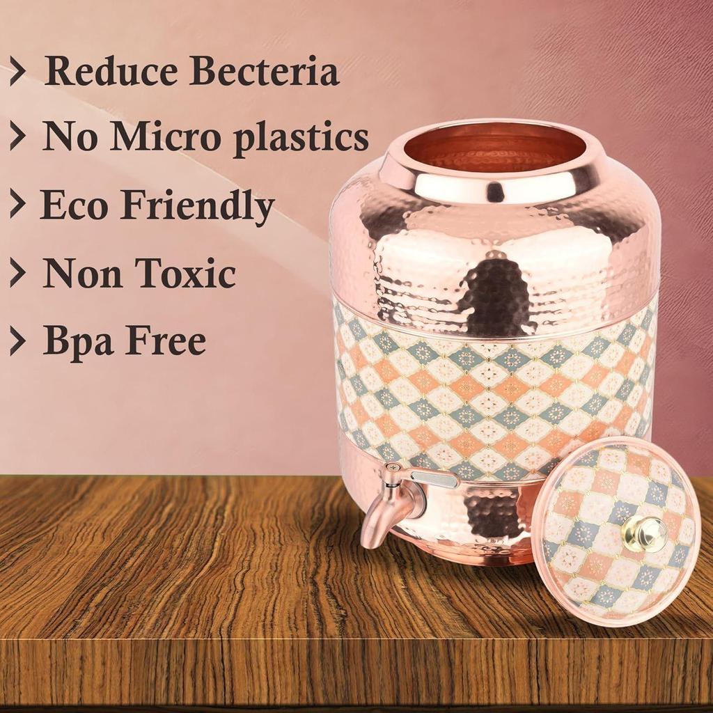 Медный молоток, резной диспенсер для воды, матка, сосуды, горшок, контейнер с краном из нержавеющей стали, 11 литров, аюрведические преимущества для здоровья, йога, медь