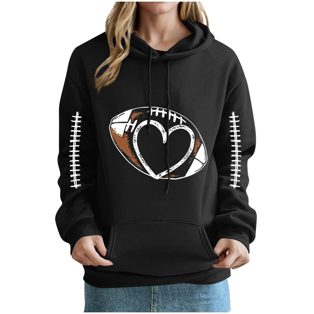 Women's Loose Comfortable Casual And Fashionable V-neck Rugby Print Long Sleeved Hooded Sweatshirt