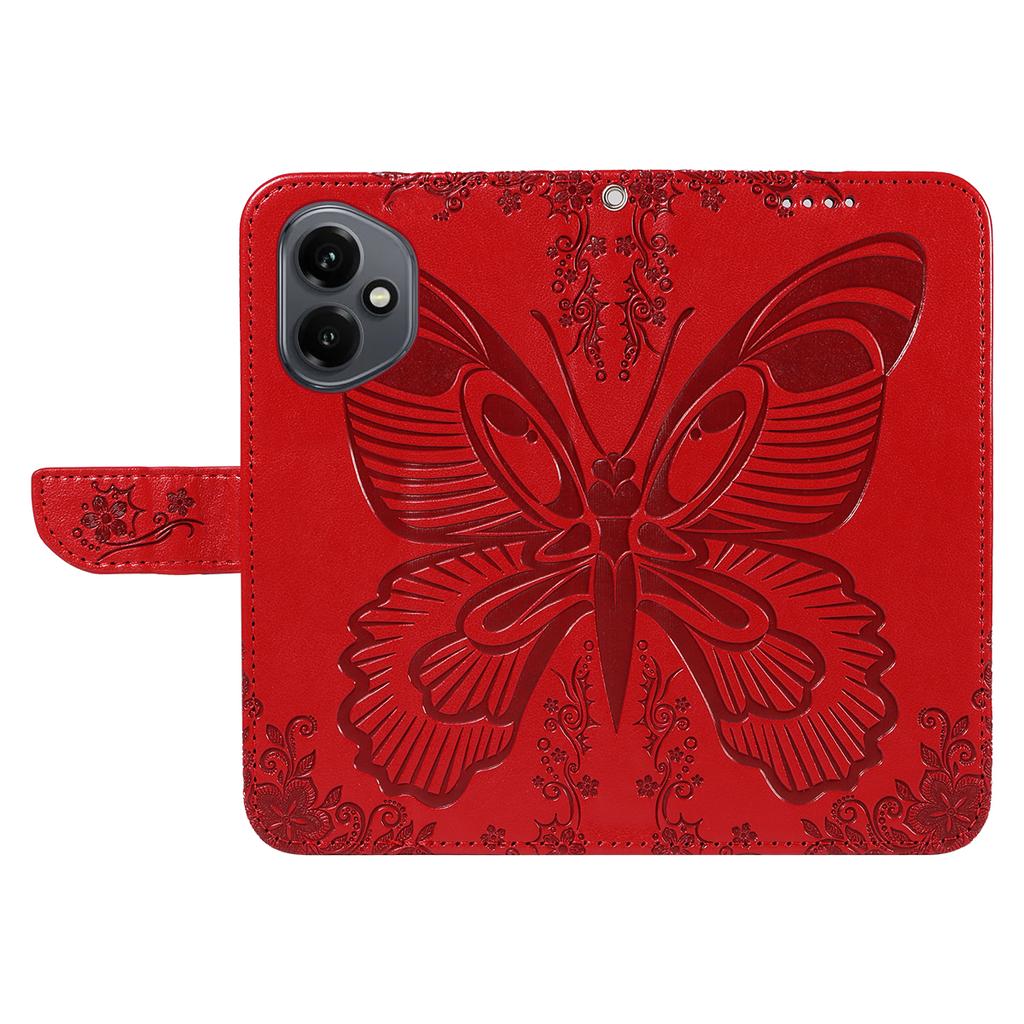For Honor 400 5G (Global) Case Butterfly Pattern PU Leather Folio Flip Phone Cover - Red