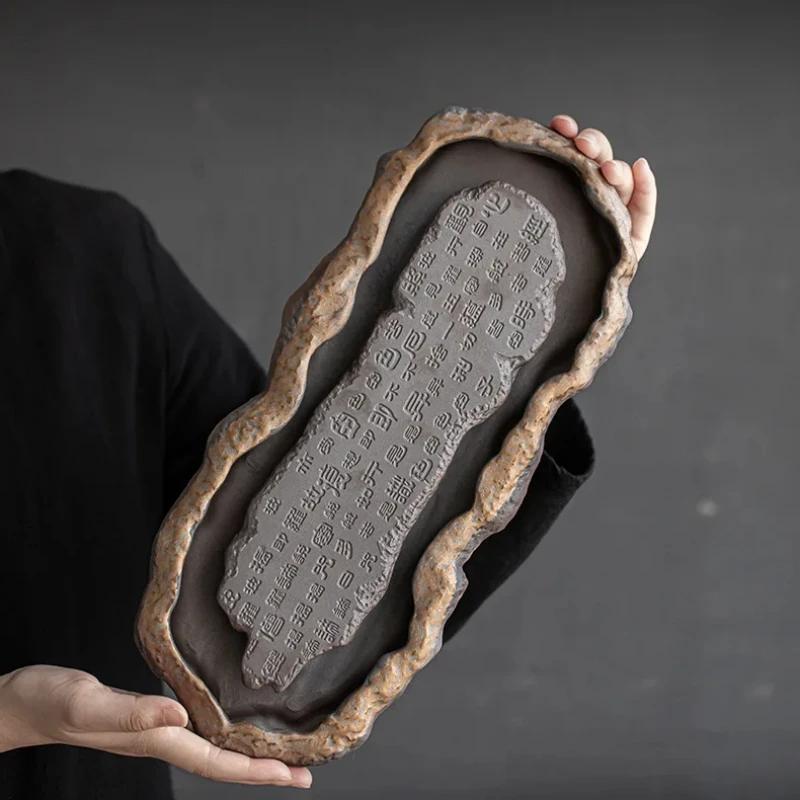 Поднос для творчества Сердце Сутры Чайная доска Китайский Ретро Поднос для чайника Керамический Подставка для чайника Сухой заварочный столик Водосборный тип Чайная посуда