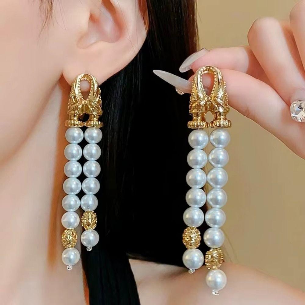 Ретро двухрядные серьги-кисточки с жемчугом Серьги-гвоздики с искусственным жемчугом Серьги-подвески Ювелирные подарки