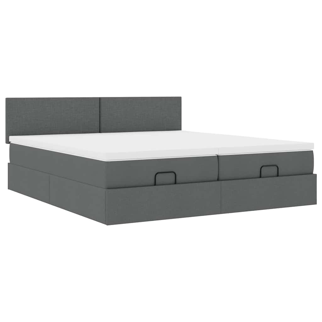 Ottoman Bed with Mattresses & LEDs Dark Grey 180x200 cm Fabric