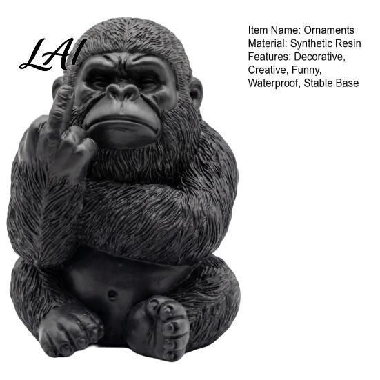 Trendy Spoof Gift for Friends Funny Middle Finger Gorilla Statue Resin Sitting Chimpanzee Figurine Miniature Gesture Figurine Animal Sculpture
