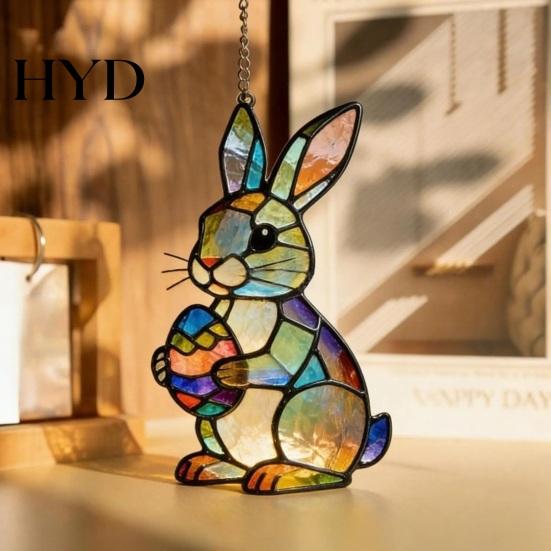 Desktop Decorative Charm Easter Bunny Acrylic Suncatcher Stained Glass Style Ornament Colorful Window Hanging Decoration Rabbit for