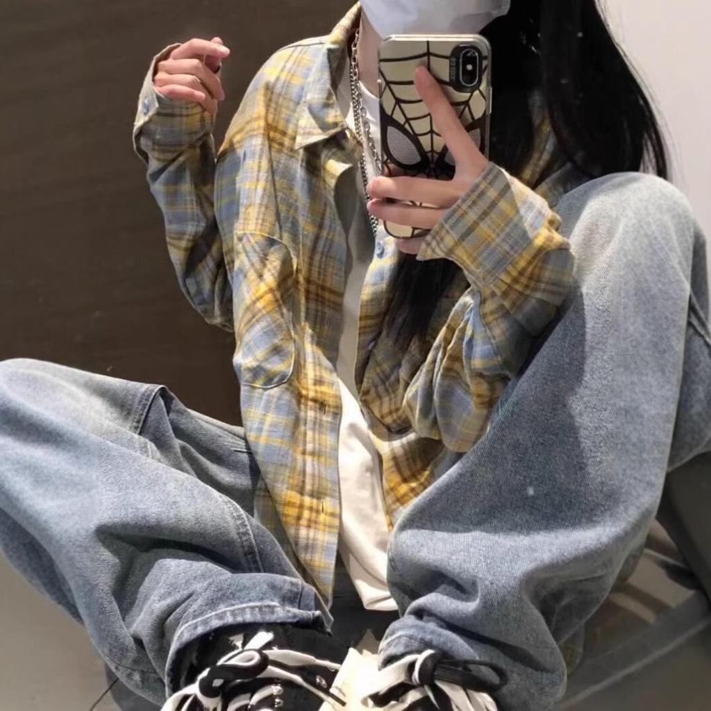 2025 Мужская рубашка свободного кроя оверсайз в ретро-клетку - Весна/Осень Топ высокого класса