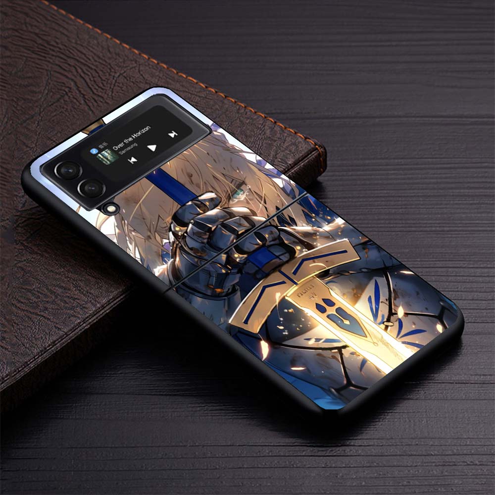 Fate Zero Stay Night Saber Жесткий Черный Чехол для Samsung Galaxy Z Flip 7 6 5 4 3 5G Чехол для Телефона Flip7 Flip6 Flip5 Flip4 Flip3 Patt