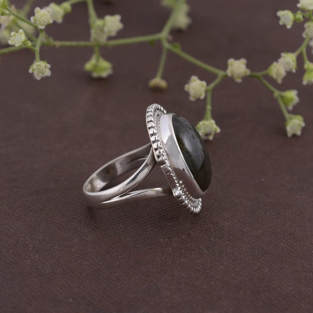 Кольцо из натурального лабрадорита, серебряное кольцо 925 пробы, дизайнерское кольцо ручной работы, эффектное кольцо, кольцо в стиле бохо, кольцо для вечеринки, кольцо с камнем