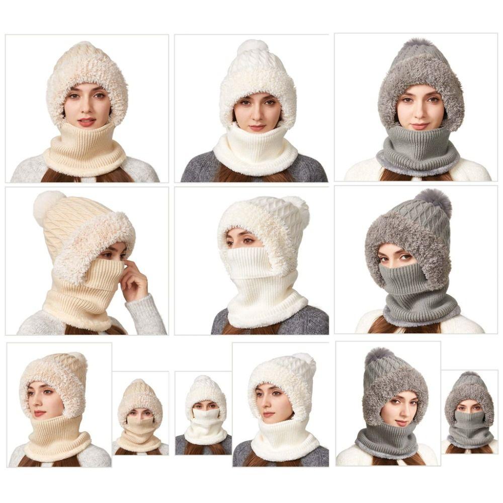 Windproof 2in1 Scarf Hat Plush Balaclavas Hat Fashion Winter Cap Mask Set Riding