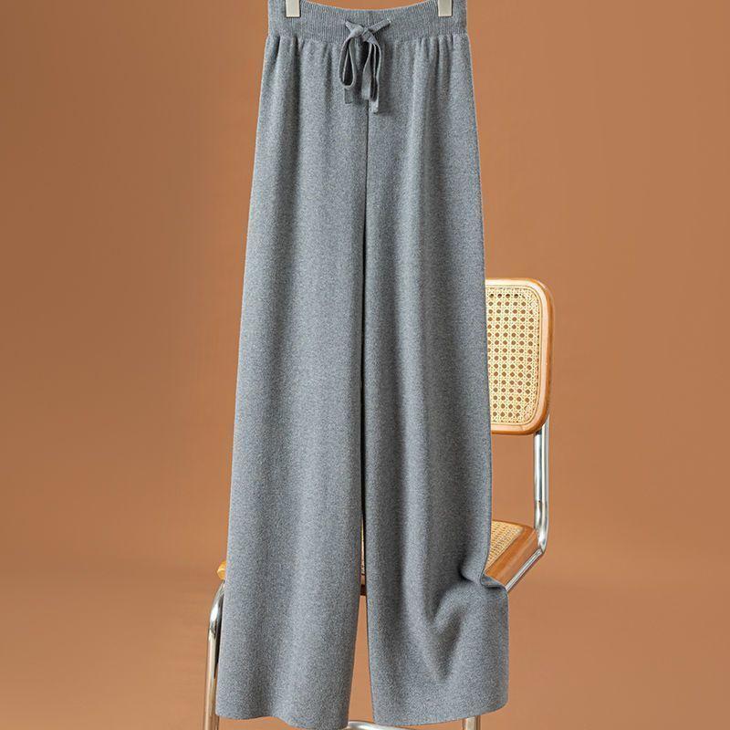 Thick Warm Knitted Casual Chic Basic Soft Elastic High Waist Women's Pants Korean Fashion Straight Ankle-Length Pants For Women