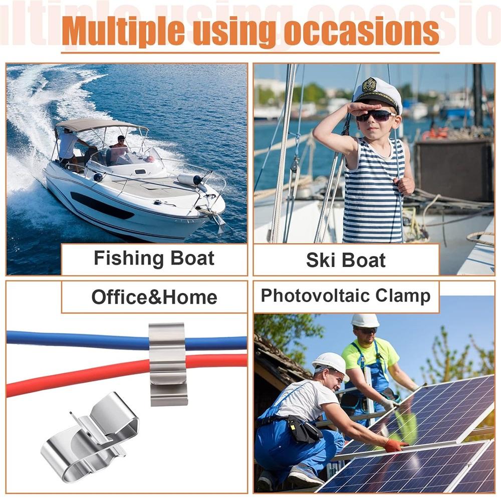 50Pcs Stainless Steel Trailer Wire Clips, 22.5mm Double Cable Clamps, Solar Panel PV Wiring Fasteners For Boat & Trailer Cables