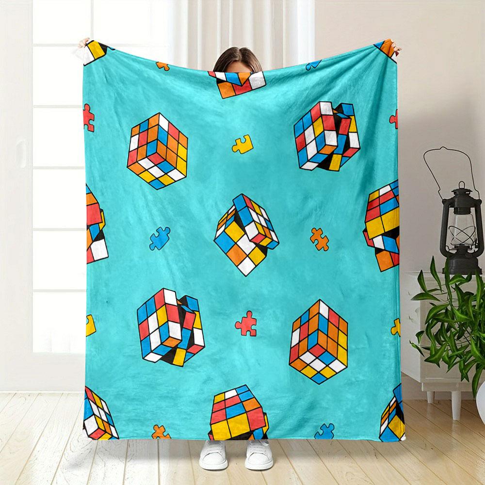 Rubik's Cube and Puzzle Pattern Blanket print blanket soft and cozy perfect for the living room bed sofa or a nap,gift