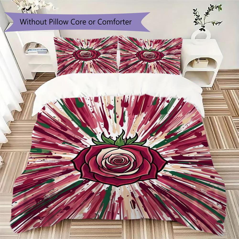 Rose Pattern Bedding uilt Set uilt Cover Pillowcase Home Decoration Birthday Gift (1 * duvet cover + 2 * pillowcase  without core)54