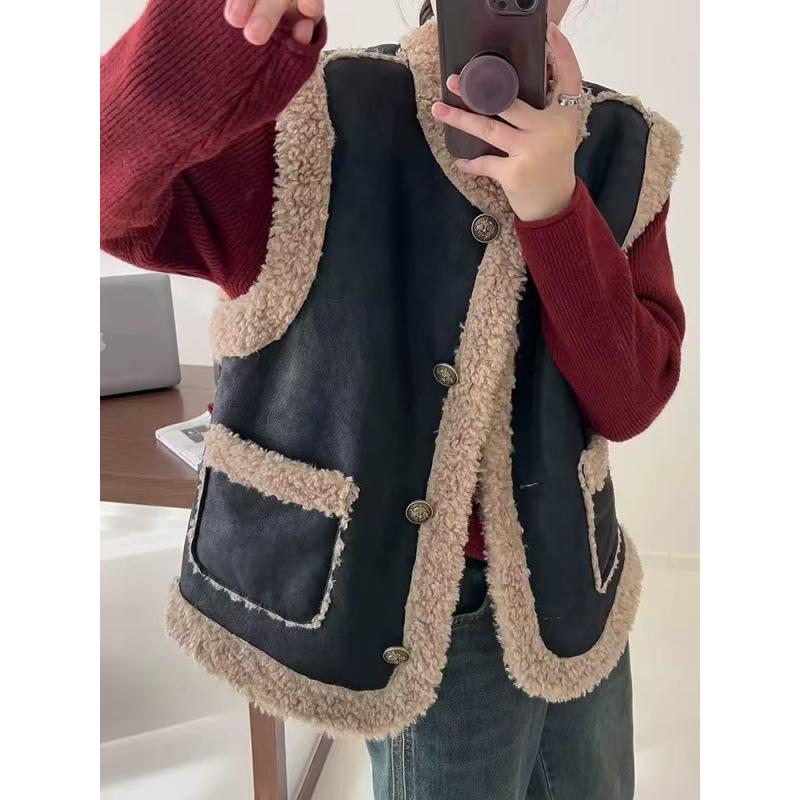 МОДА Винтажная замшевая жилетка из меха ягненка с интегрированным мехом женская одежда