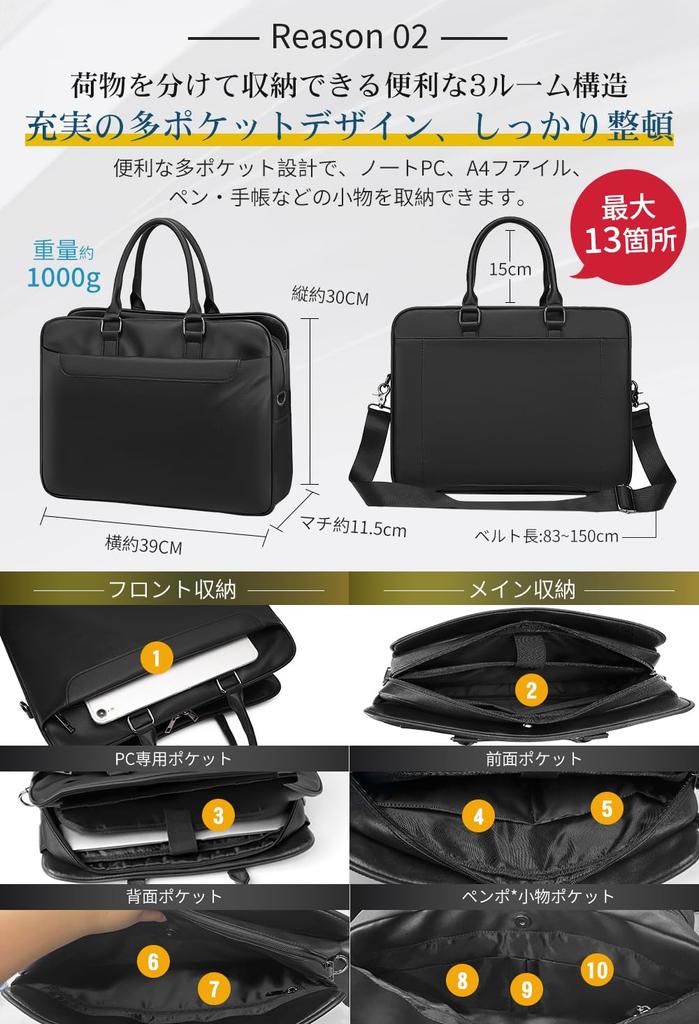 Lansion Business Large Job Hunting PC PU A4 Recruitment Induction Business Day Black Men's Bag, Capacity, Bag, Bag, Leather, 15.6-inch, Compatible,