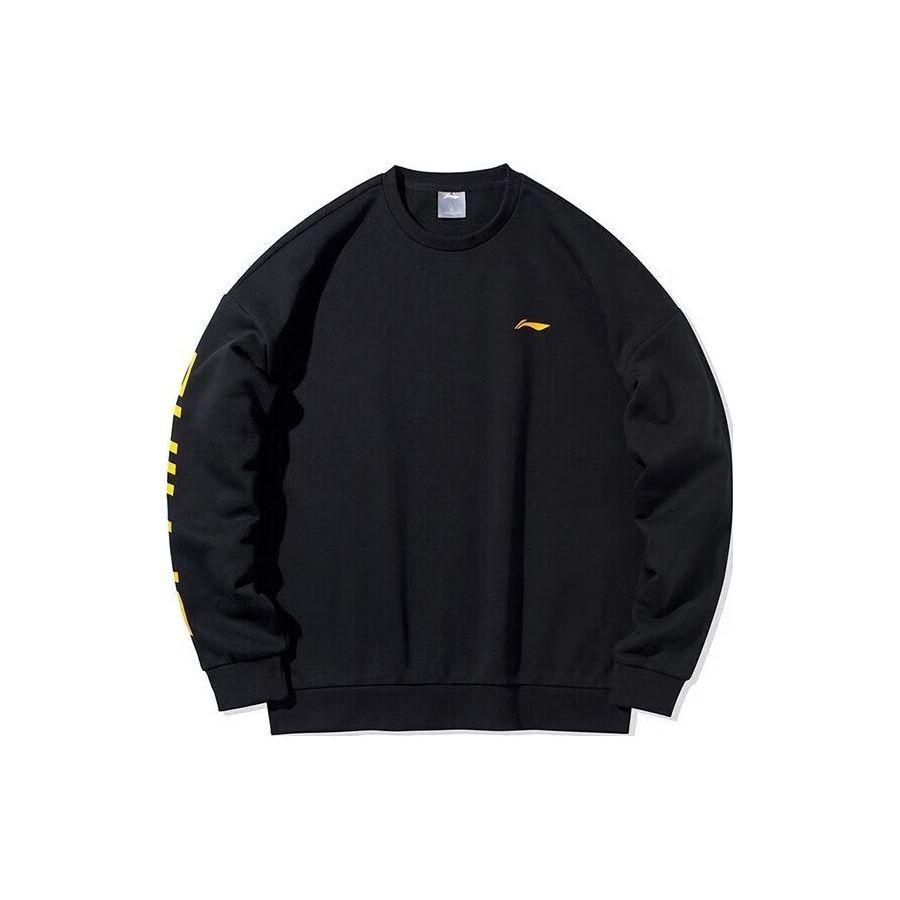 Li Ning Campus Series Letter Round Neck Pullover Sweatshirt Unisex Sweatshirt Black YWDT311-2