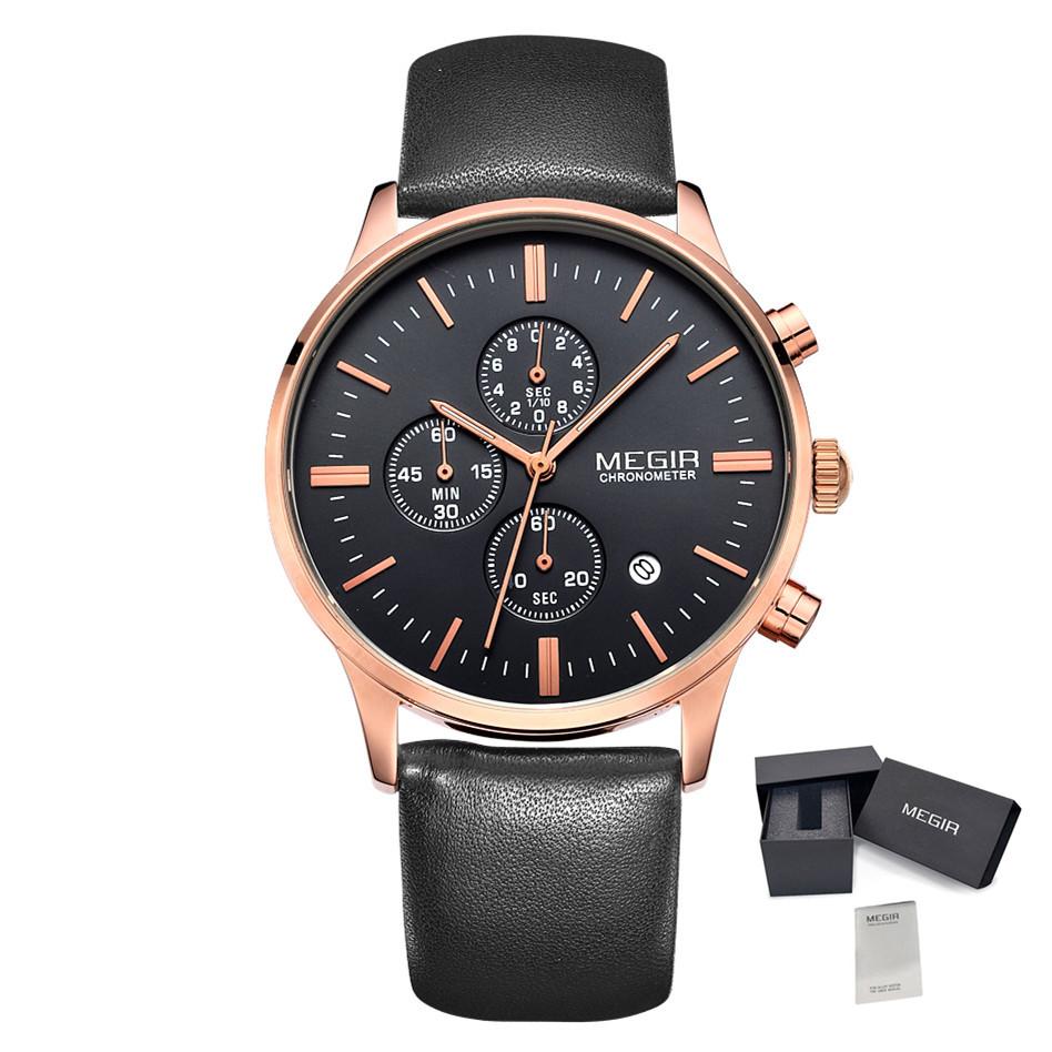 MEGIR Fashion Men Watches Chronograph Leather Strap Sport Military Watch Waterproof Quartz Wristwatch Clock Reloj Hombre 2011
