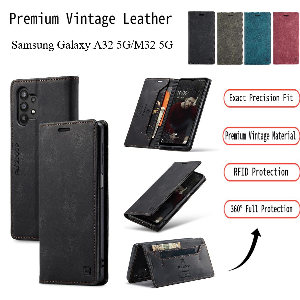 Винтажный кожаный чехол-кошелек для Samsung Galaxy A32 5G / M32 5G - Защитная обложка-книжка с блокировкой RFID и слотами для карт, Ударопрочный защитный чехол для телефона (4 цвета)