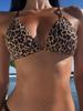 1011 European and American leopard print print neck sling sexy bikini split strap hot spring