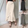 Women Midi Skirt High-Waisted Fishtail Design Imitation Silk Skirt Smooth Satin Slimming