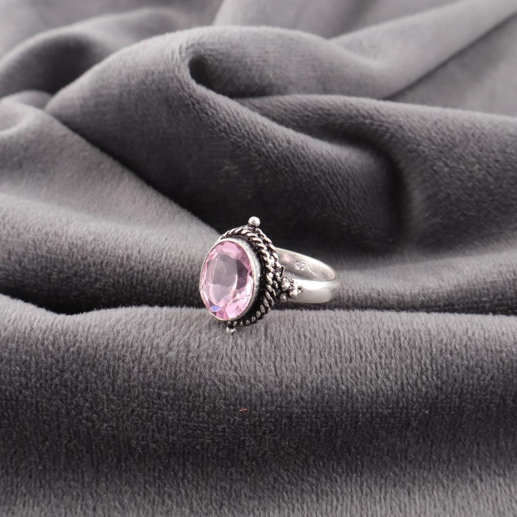 Morganite Ring, Handmade Gemstone 925 Solid Sterling Silver Ring Dainty Jewelry, For Engagement Gift