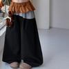 Комплект: Футболка с цветовыми блоками и широкие брюки с кружевом для девочек - Коллекция Осень 2026, Лонгслив для детей среднего и большого возраста