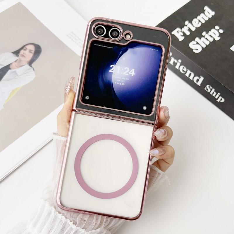 Electroplate Clear Magnetic Wireless Charging Case Galaxy Z Flip 8/7/6/5/4/3 Shockproof Protective Cover
