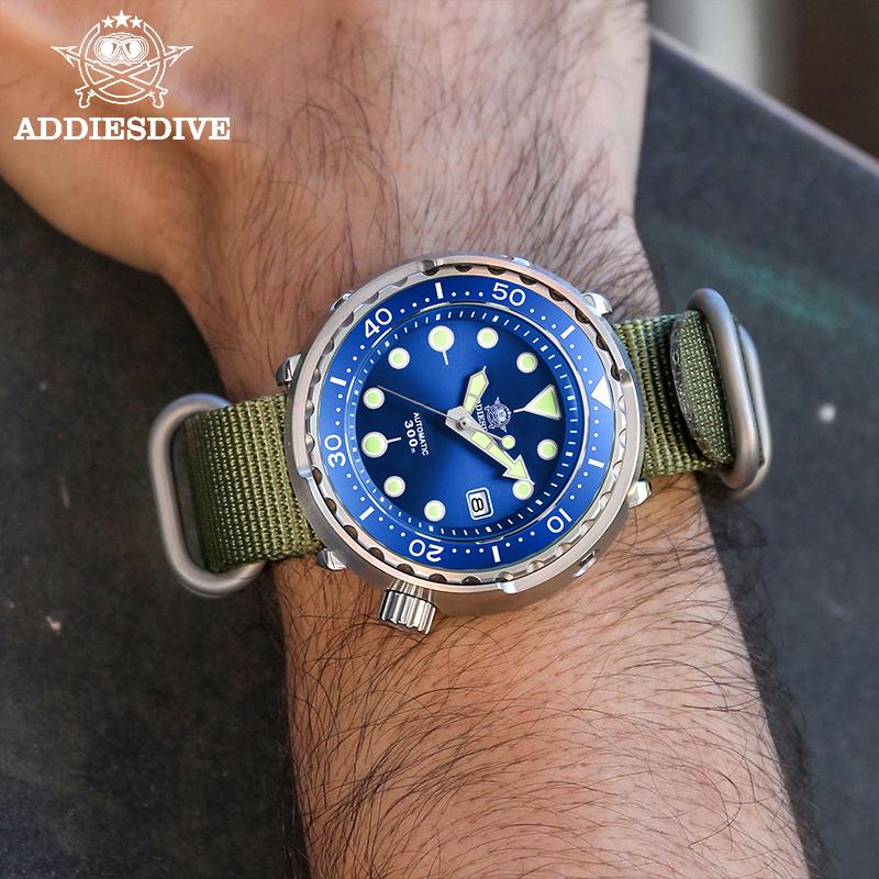 ADDIESDIVE Новые автоматические механические часы для мужчин Серия Tuna Нержавеющая сталь 316L Водонепроницаемость 30 бар Дайверские Сапфировое стекло Мужские часы