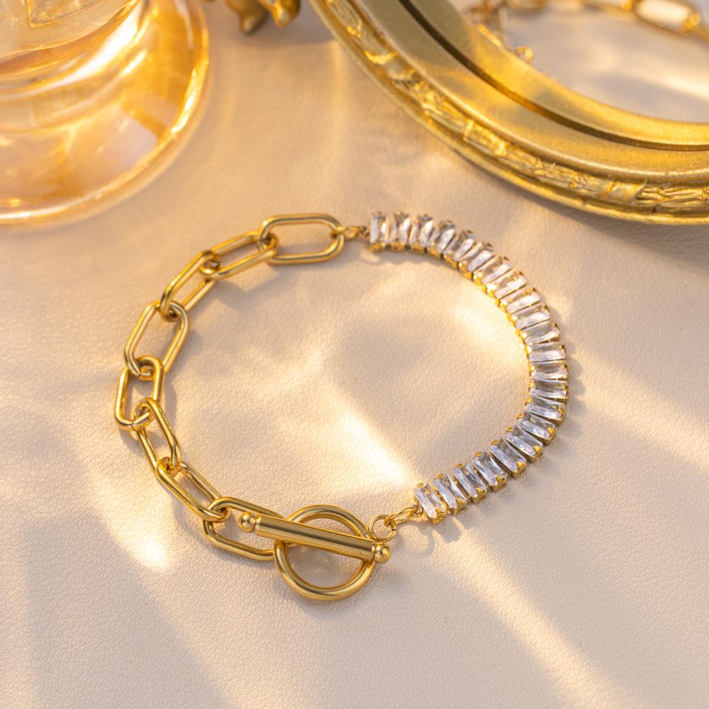 Elegant 18K Gold Titanium Steel Bracelets: European & American Fashion, Non-fading, Women's Versatile Personality Hand Jewelry