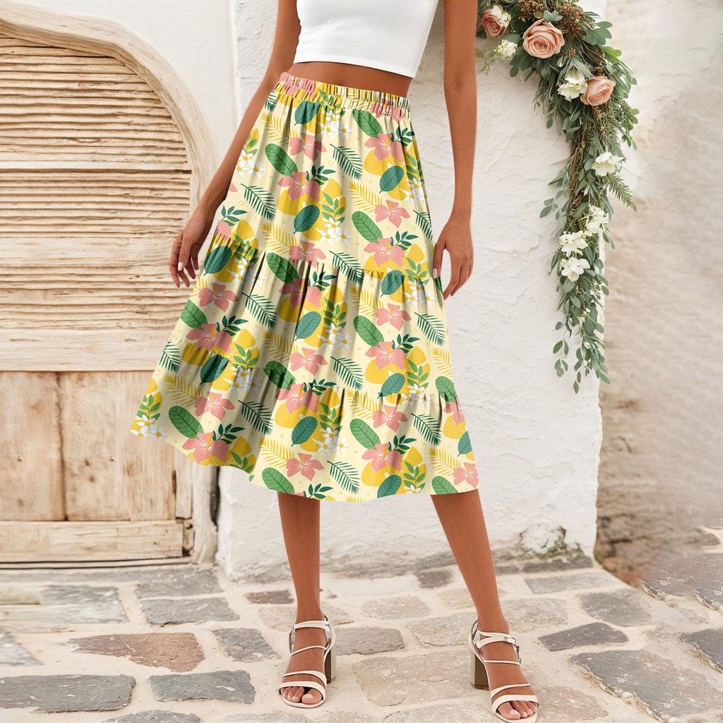 Женская повседневная юбка А-силуэта с высокой талией, юбка в полоску с принтом в горошек и карманами